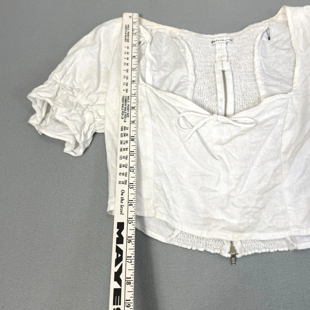 Reformation Linen Crop Top Milkmaid Peasant 4 White Puff Sleeve Boho Cottagecore